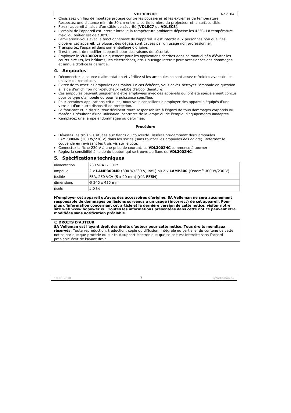 Velleman VDL3002HC User Manual | Page 7 / 13