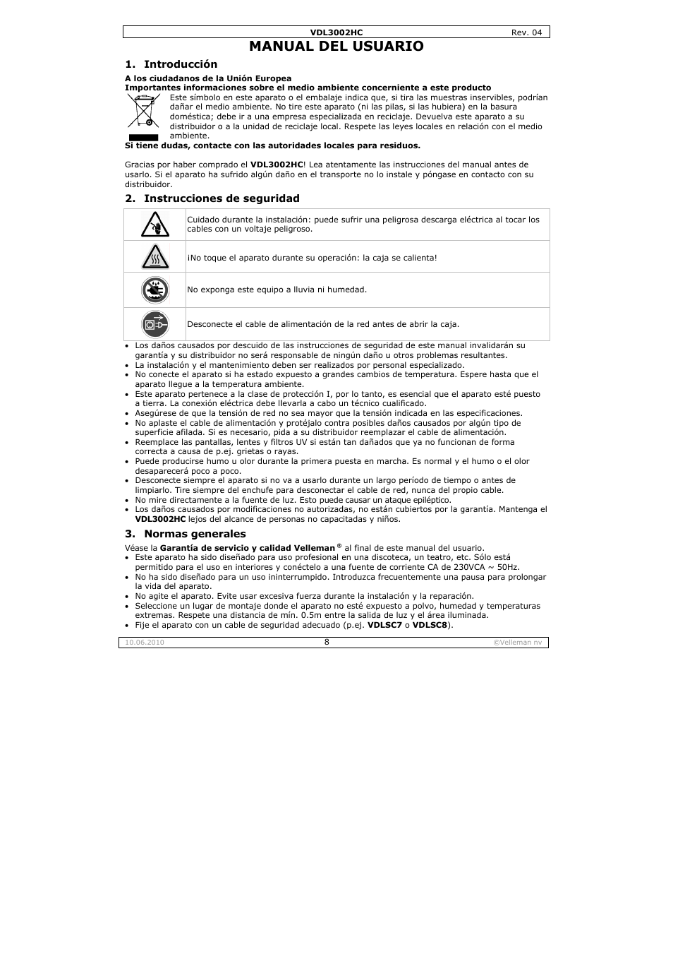 Nual del, L usuar | Velleman VDL3002HC User Manual | Page 8 / 13