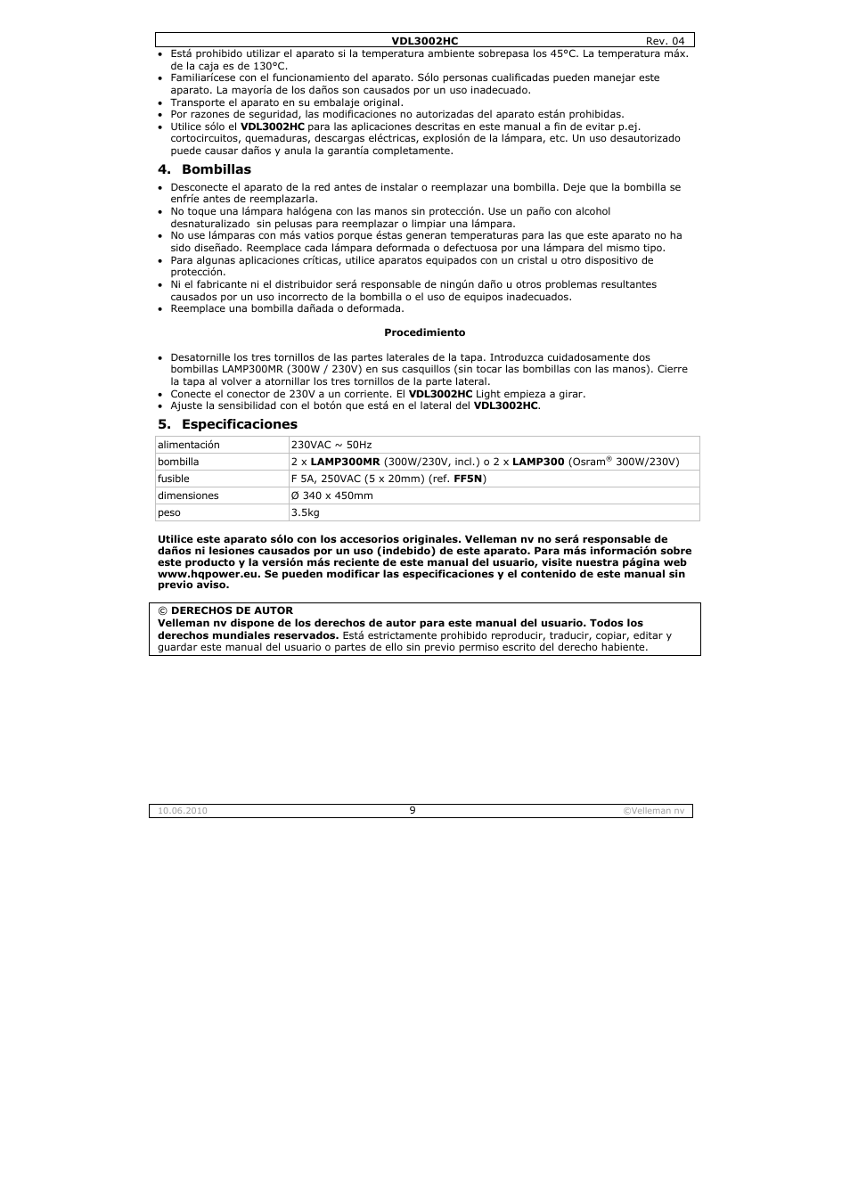 Velleman VDL3002HC User Manual | Page 9 / 13