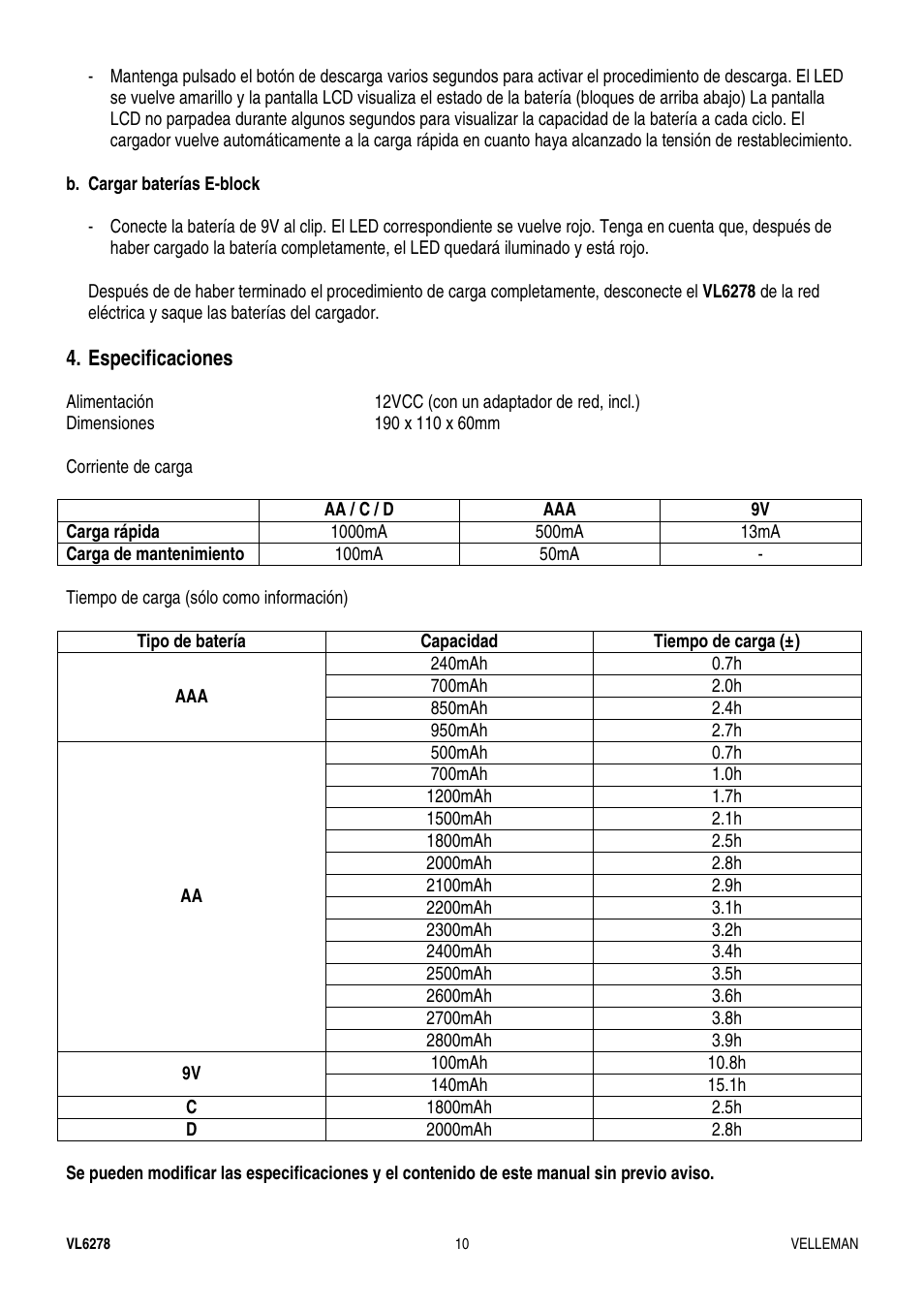 Velleman VL6278 User Manual | Page 10 / 12