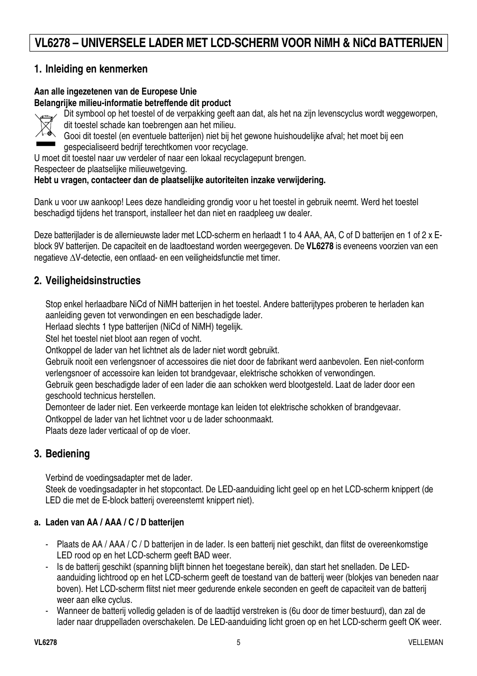 Velleman VL6278 User Manual | Page 5 / 12