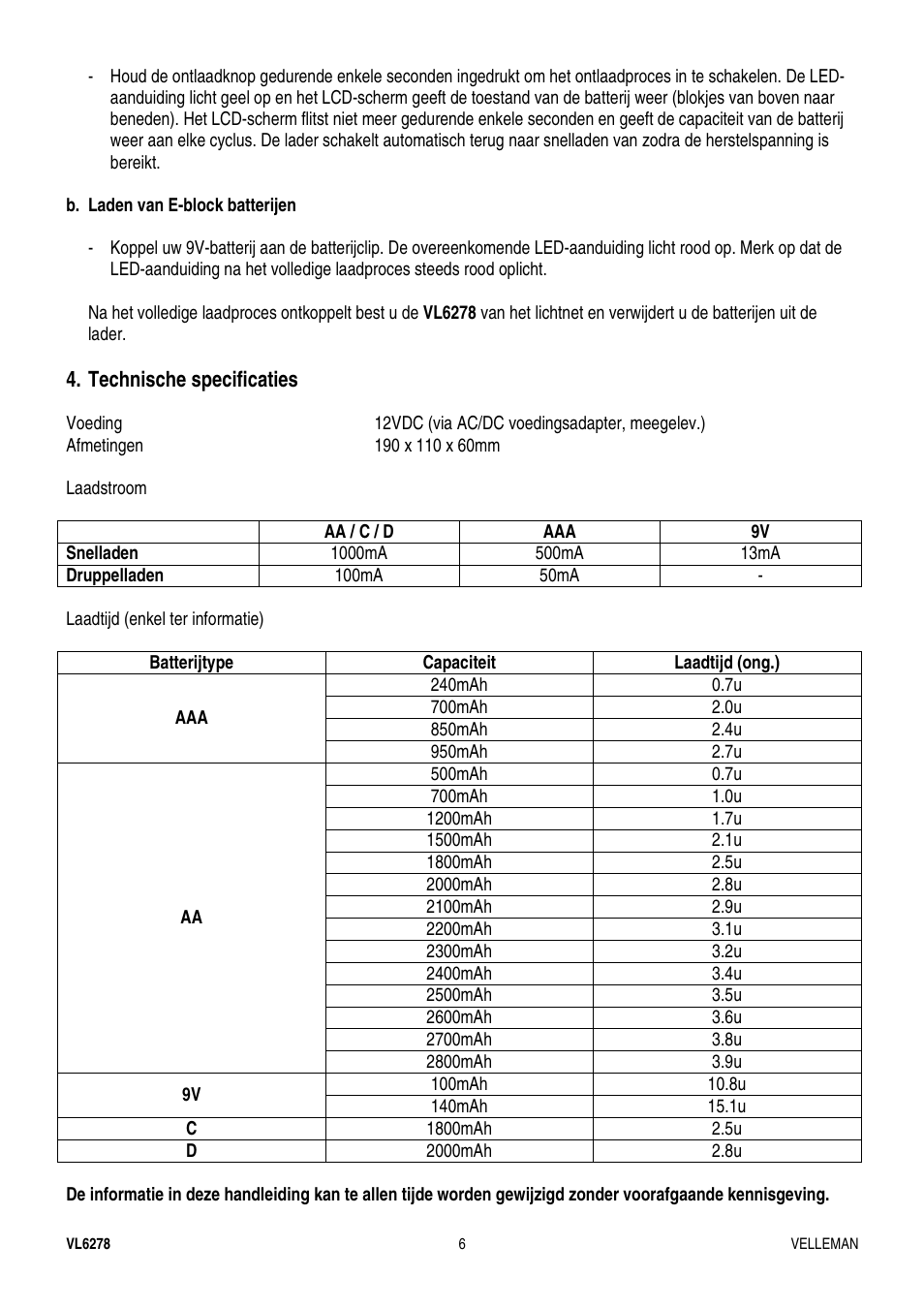 Velleman VL6278 User Manual | Page 6 / 12