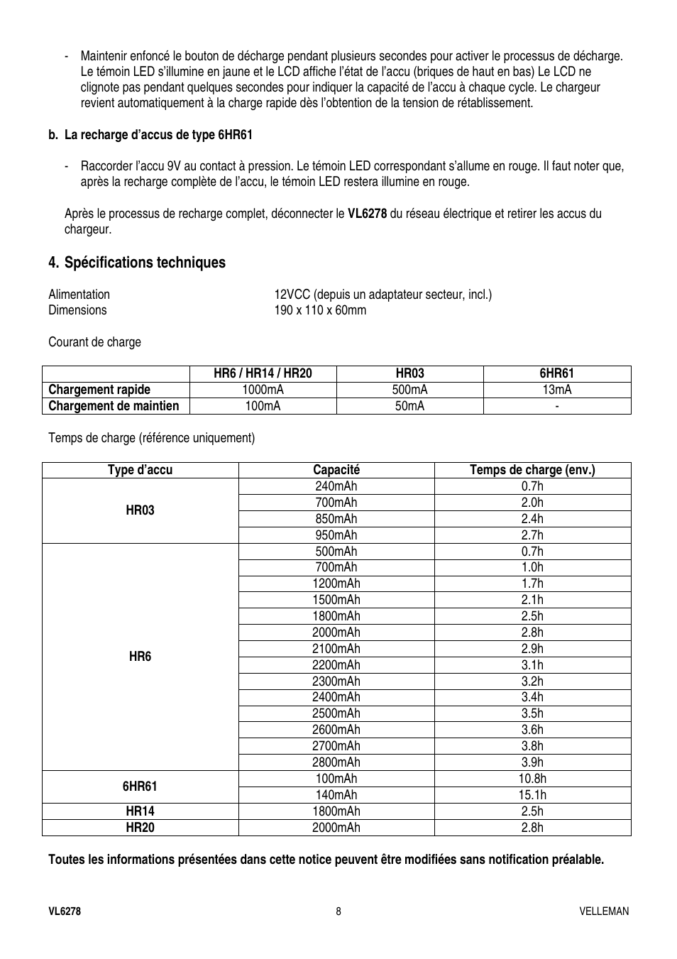 Velleman VL6278 User Manual | Page 8 / 12