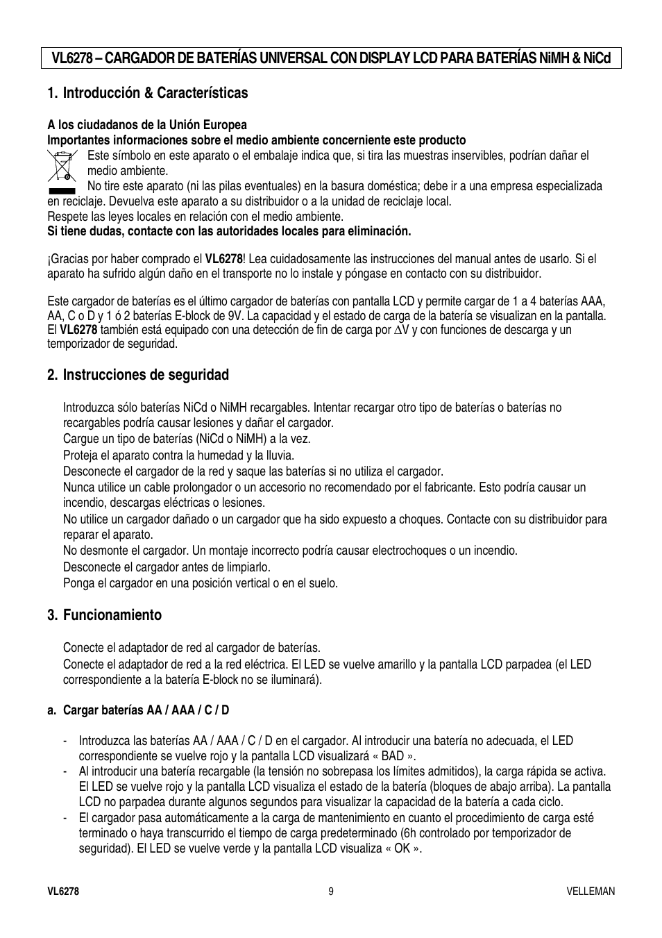Velleman VL6278 User Manual | Page 9 / 12