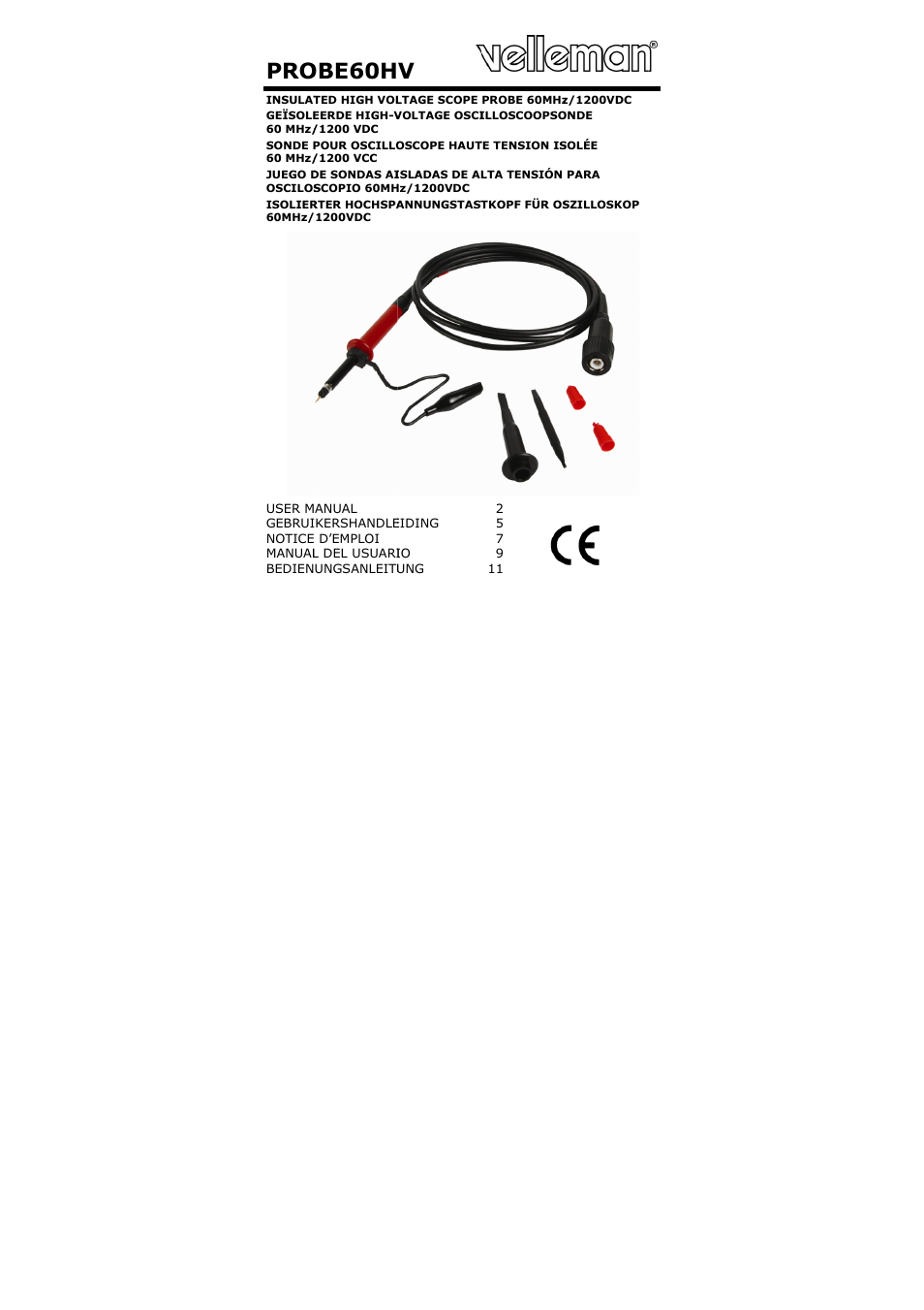 Velleman PROBE60HV User Manual | 15 pages