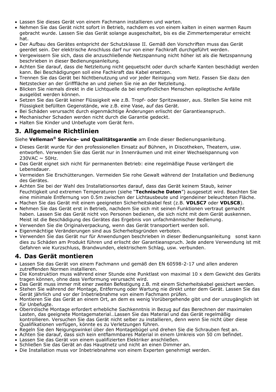Allgemeine richtlinien, Das gerät montieren | Velleman VDLL24ST User Manual | Page 11 / 14