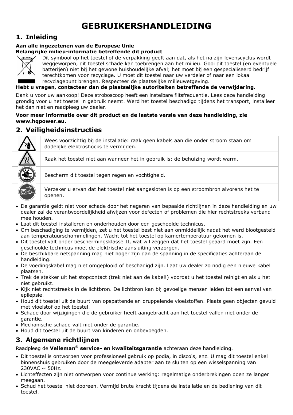 Gebruikershandleiding, Inleiding, Veiligheidsinstructies | Algemene richtlijnen | Velleman VDLL24ST User Manual | Page 4 / 14