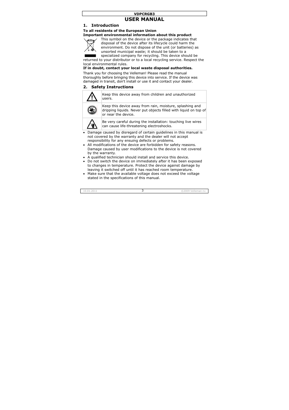 User manual | Velleman VDPCRGB3 User Manual | Page 3 / 26