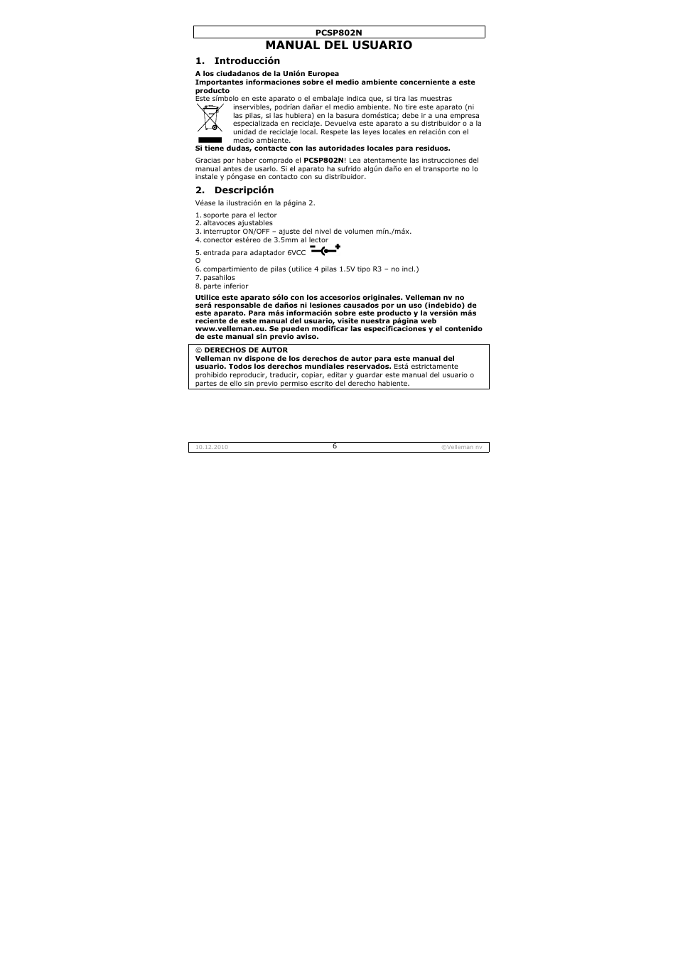 Nual del, Usuario | Velleman PCSP802N User Manual | Page 6 / 12