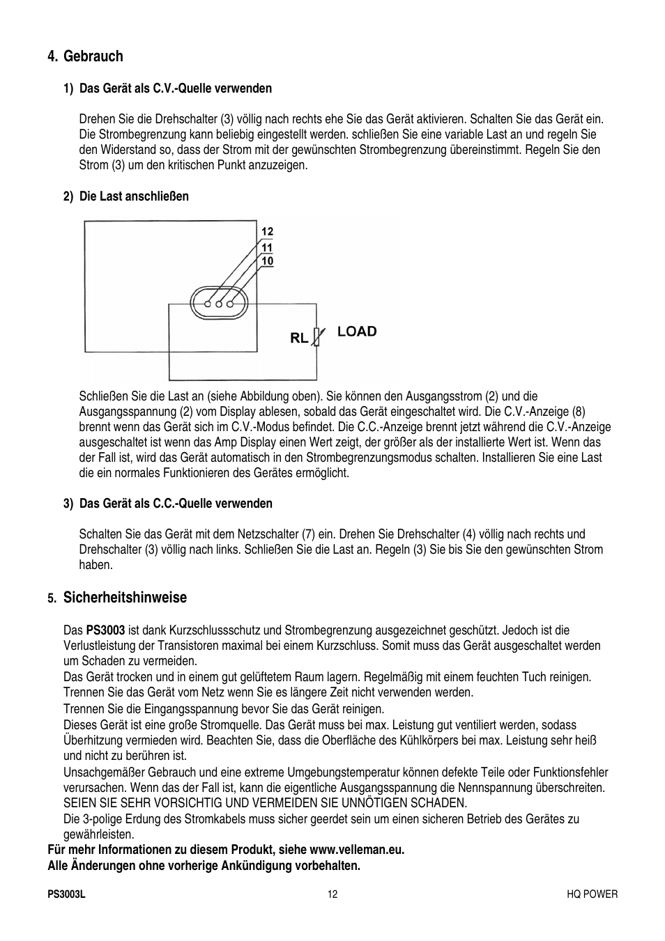 Velleman PS3003L User Manual | Page 12 / 12