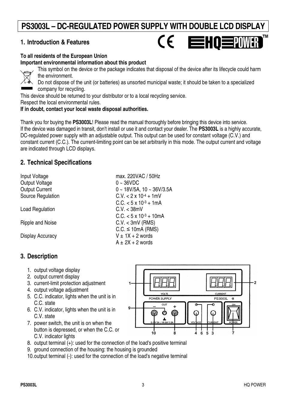 Velleman PS3003L User Manual | Page 3 / 12