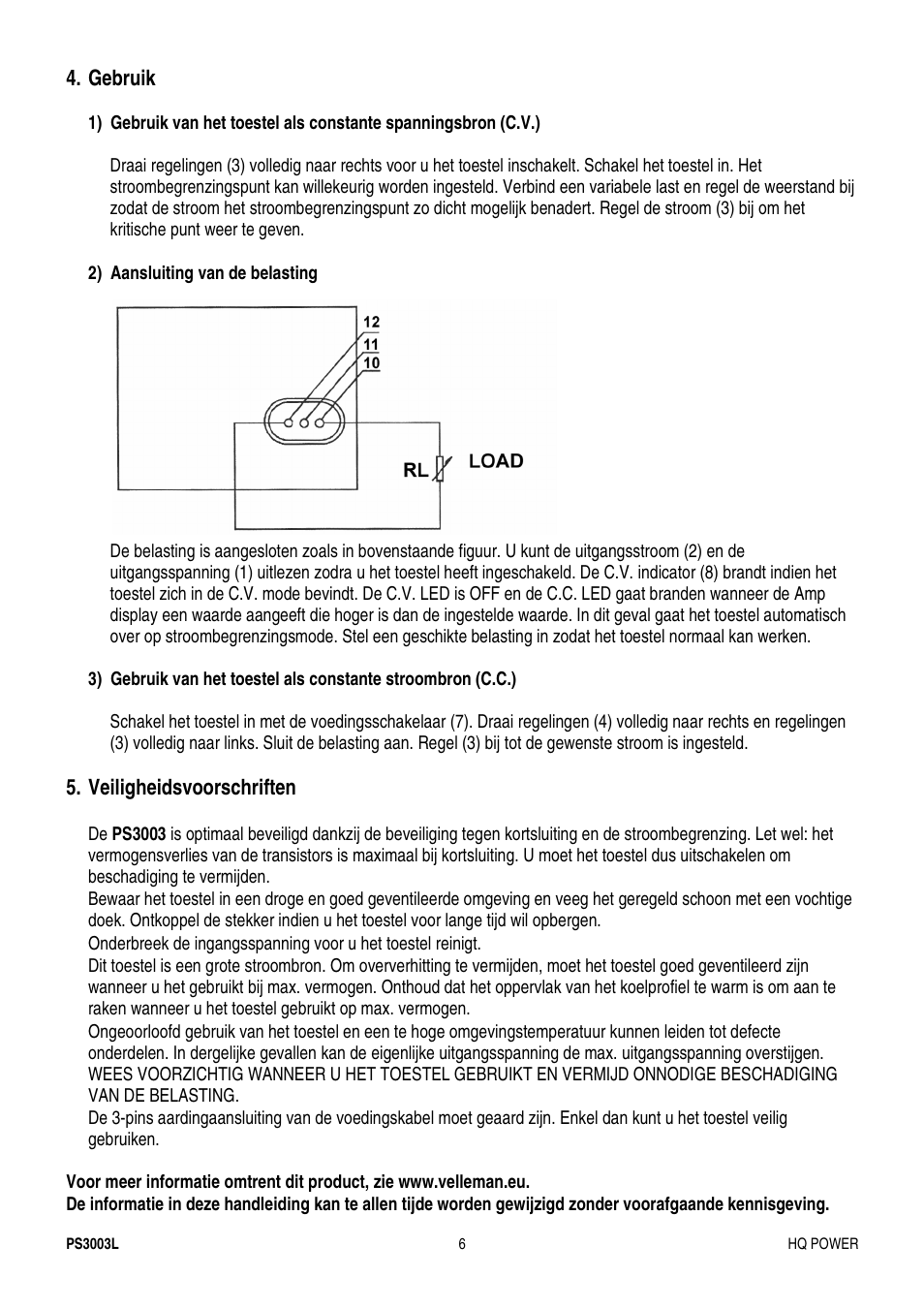 Velleman PS3003L User Manual | Page 6 / 12