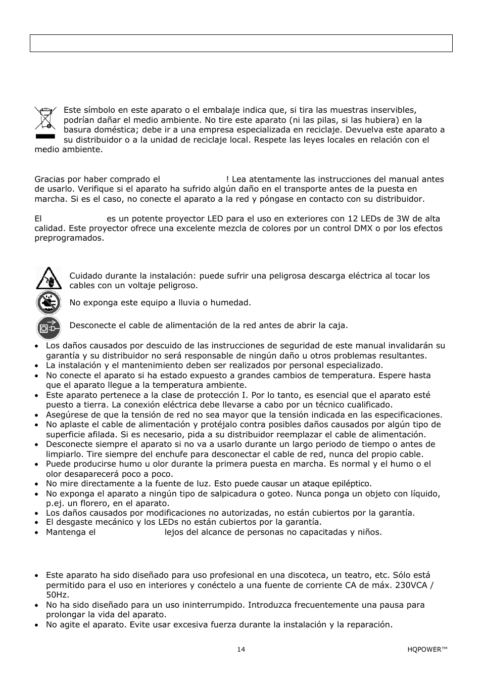 Foco, Led pa, Ara ex | Xterio, Ores c, On ma, Ando a, A dista, Ancia, Intr | Velleman VDPLOW2403 User Manual | Page 14 / 23
