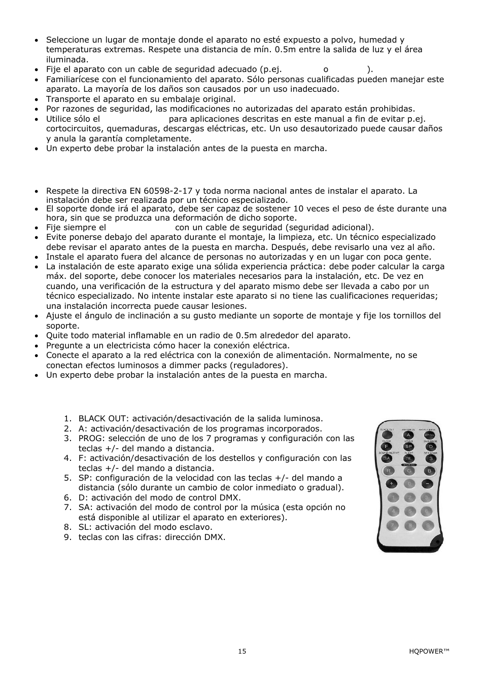 Instalación, Descripción del mando a distancia | Velleman VDPLOW2403 User Manual | Page 15 / 23