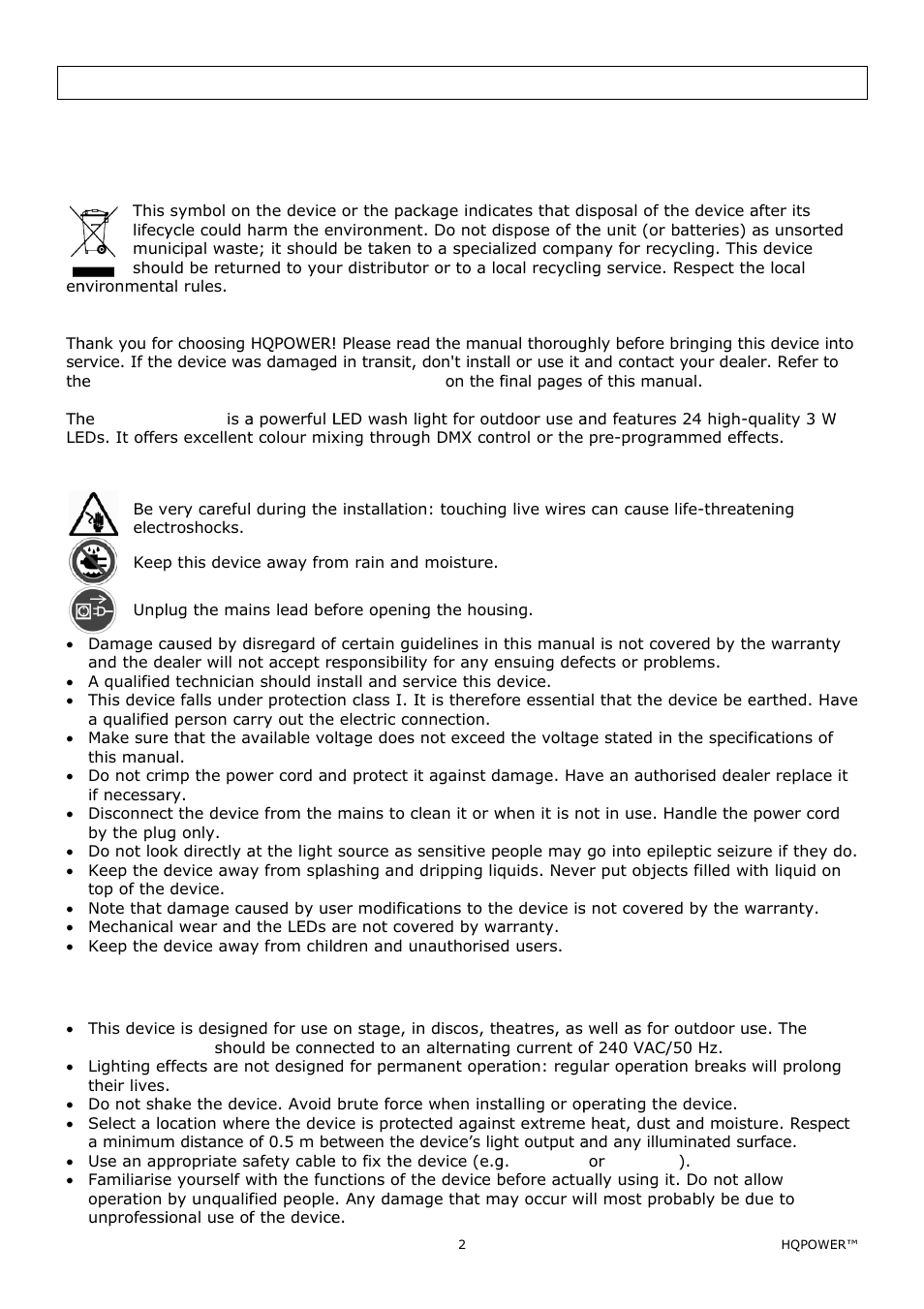 Tdoor, Wash, H light | T with, H remo, Ote co, Ontrol, Ller, Intr, Safe | Velleman VDPLOW2403 User Manual | Page 2 / 23