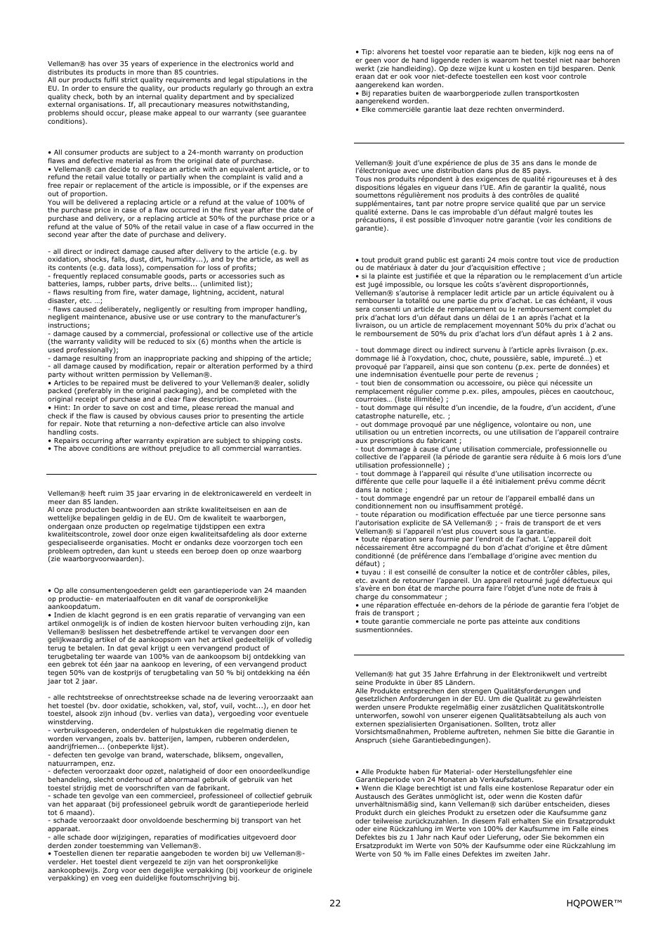 Velleman VDPLOW2403 User Manual | Page 22 / 23
