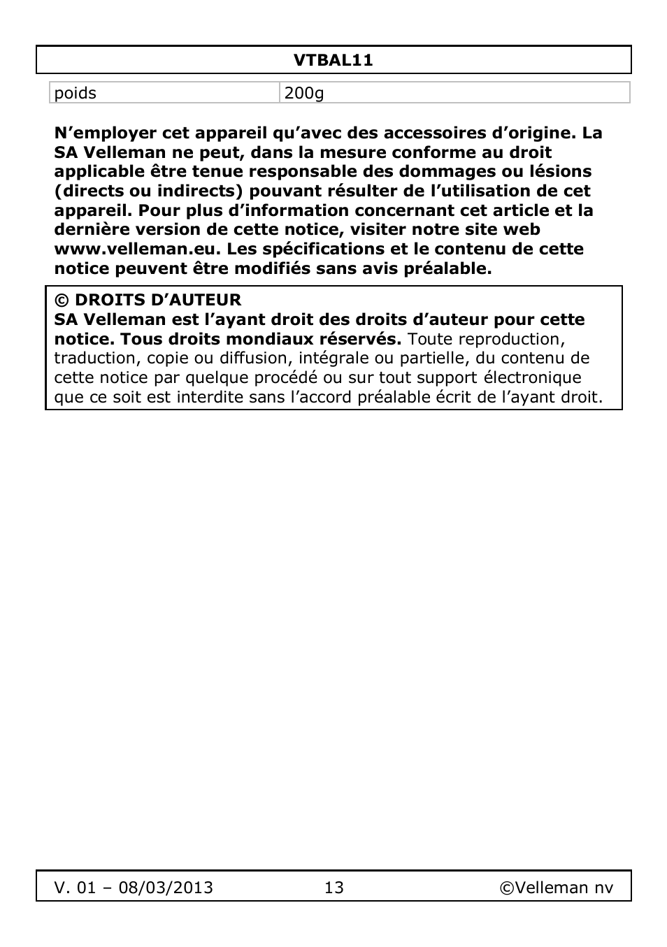 Velleman VTBAL11 User Manual | Page 13 / 36