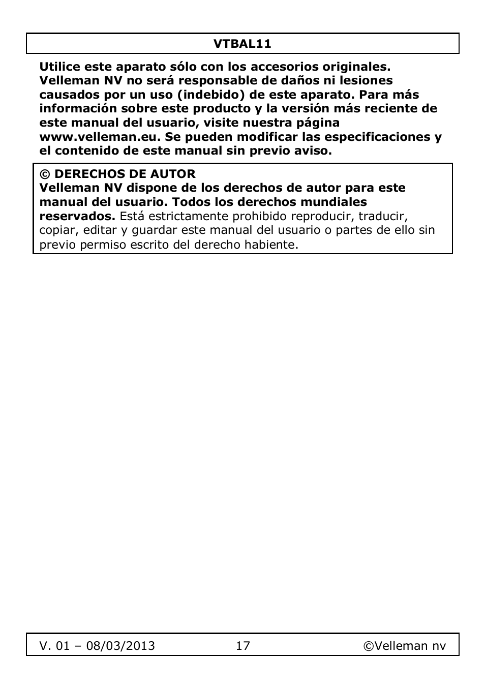 Velleman VTBAL11 User Manual | Page 17 / 36
