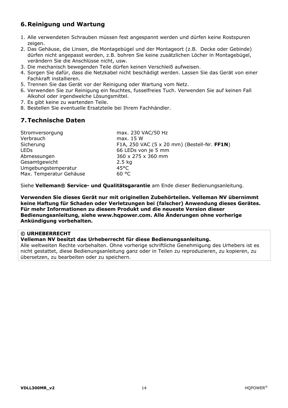 Velleman VDLL300MR User Manual | Page 14 / 16