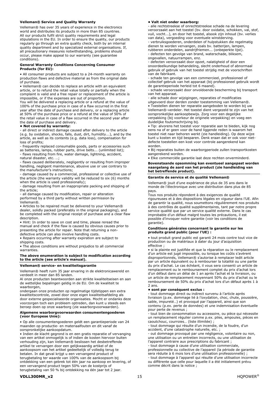 Velleman VDLL300MR User Manual | Page 15 / 16