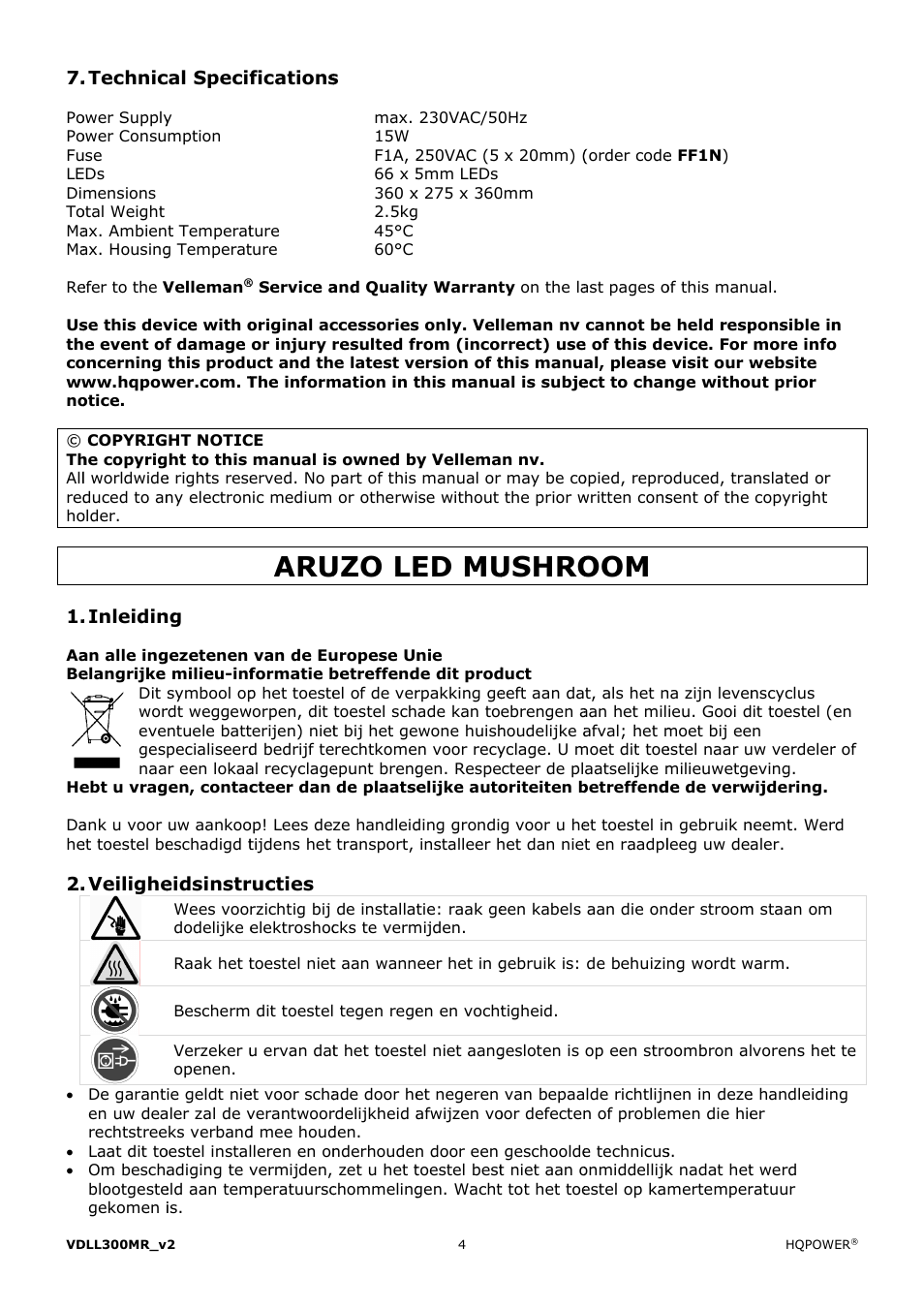 Uzo le, Ed mu, Ushro | Velleman VDLL300MR User Manual | Page 4 / 16