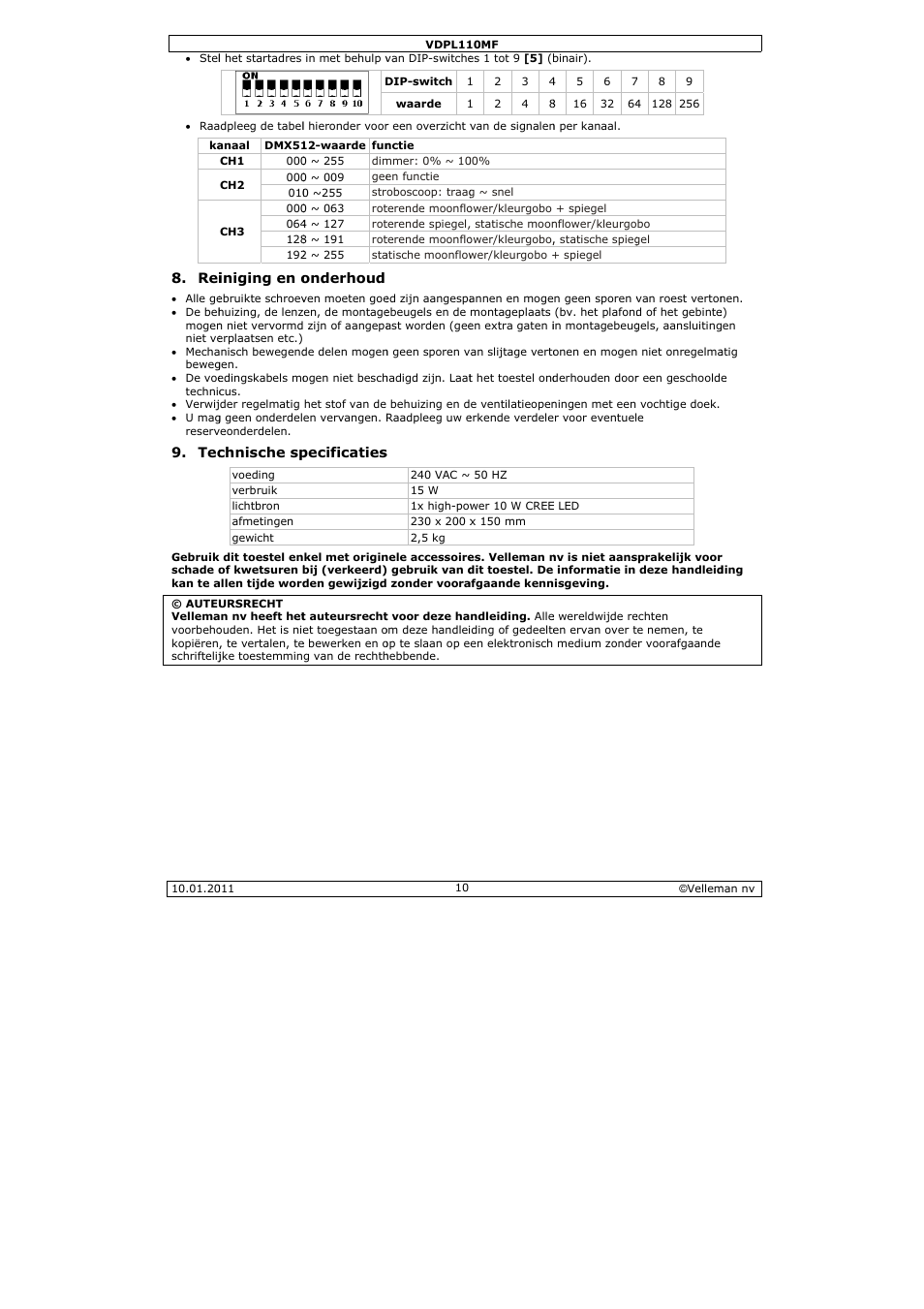 Velleman VDPL110MF User Manual | Page 10 / 24