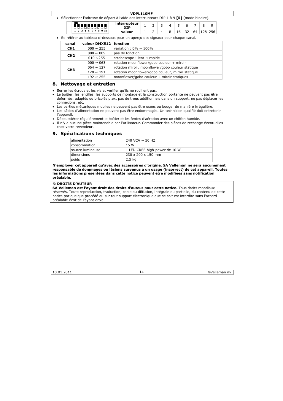 Velleman VDPL110MF User Manual | Page 14 / 24