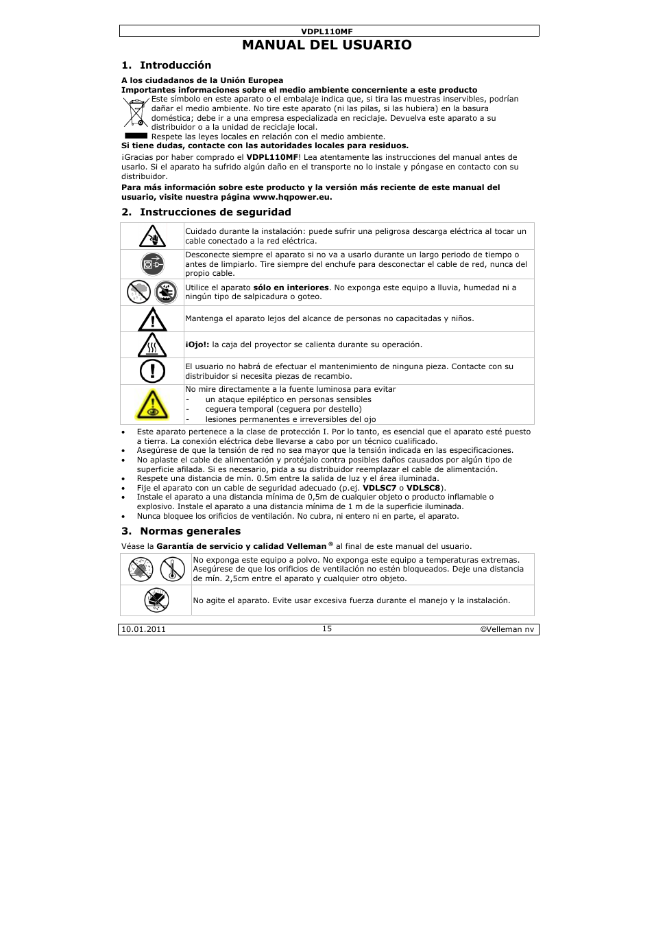 Nual del, L usuar | Velleman VDPL110MF User Manual | Page 15 / 24