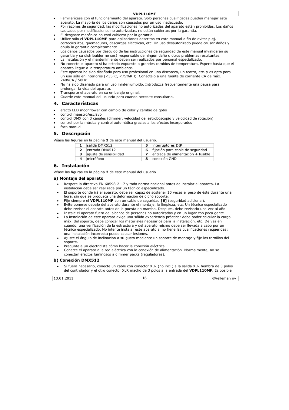 Velleman VDPL110MF User Manual | Page 16 / 24