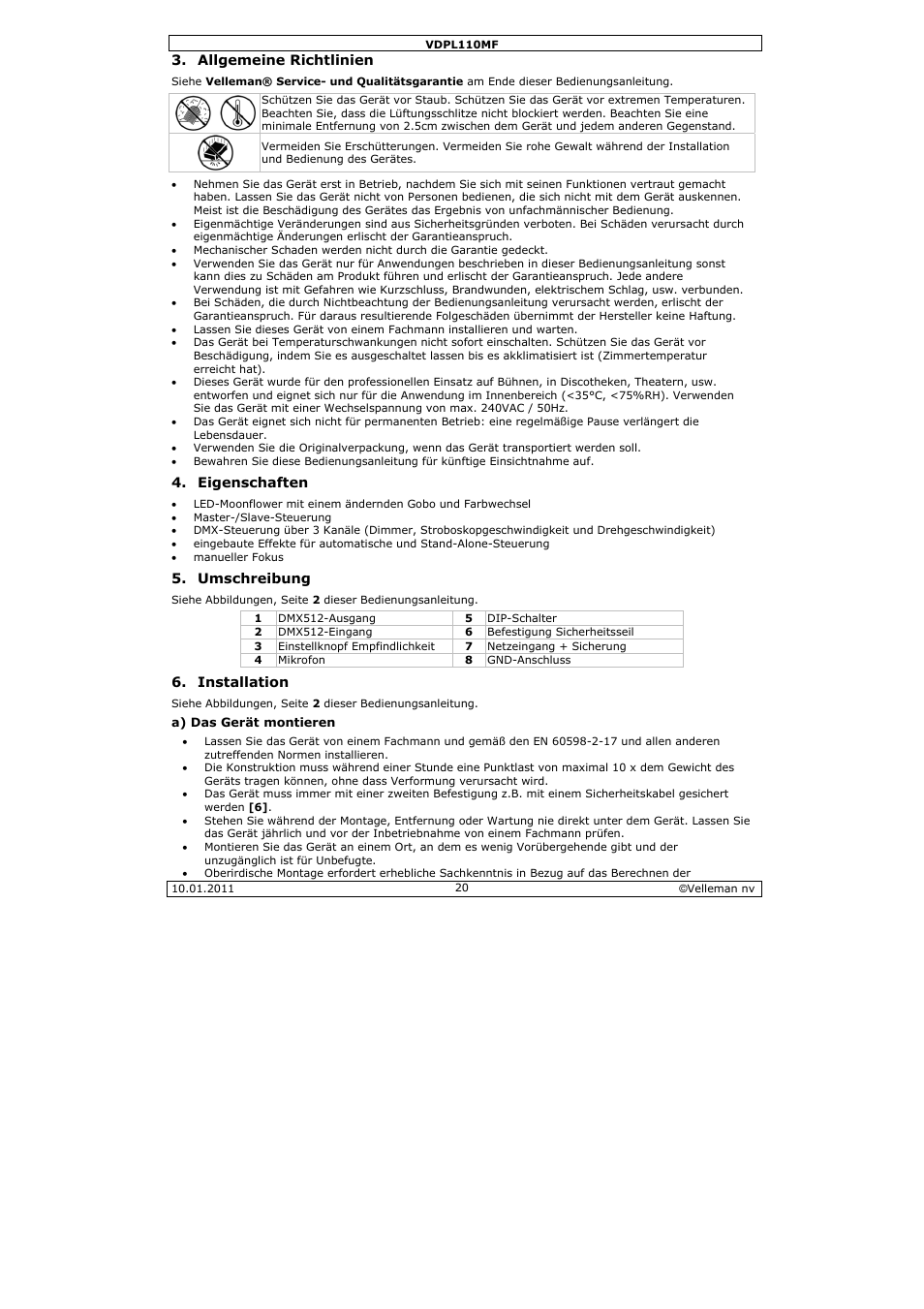 Velleman VDPL110MF User Manual | Page 20 / 24