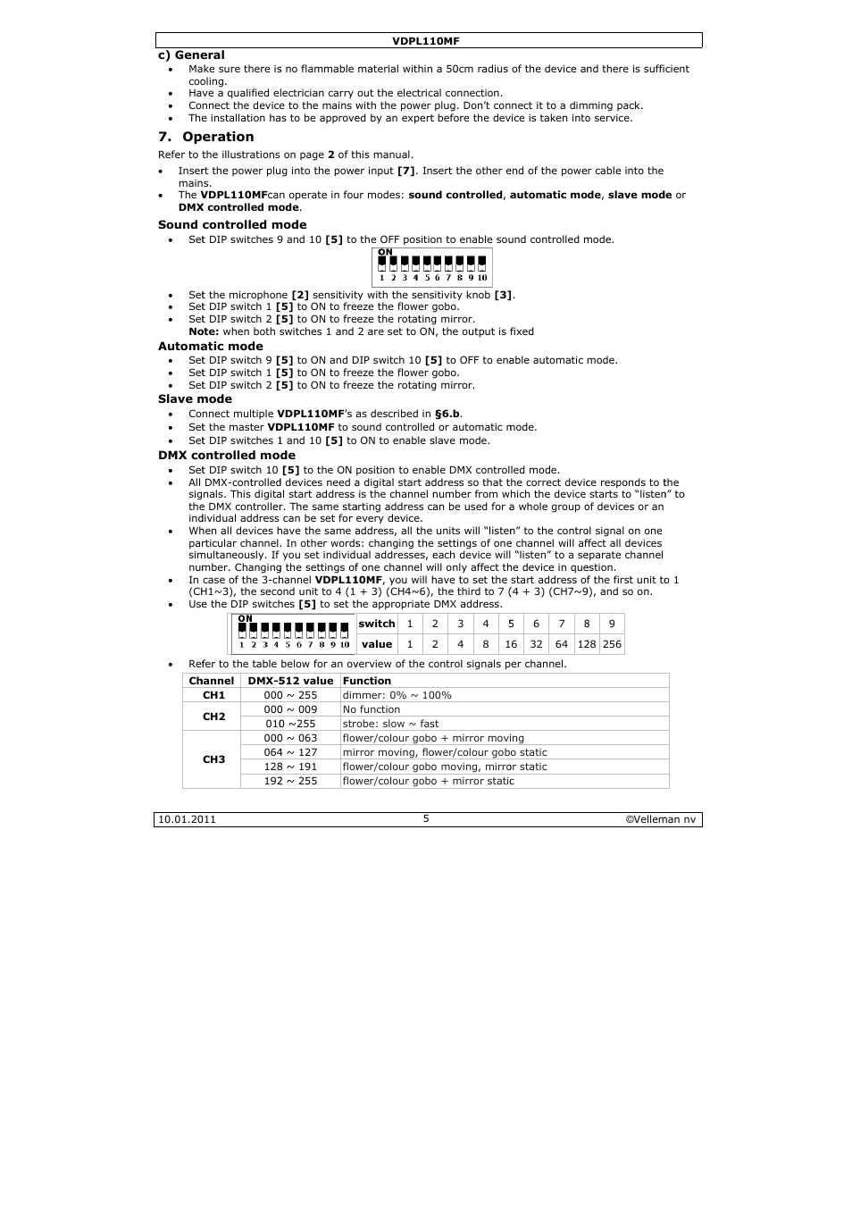 Velleman VDPL110MF User Manual | Page 5 / 24