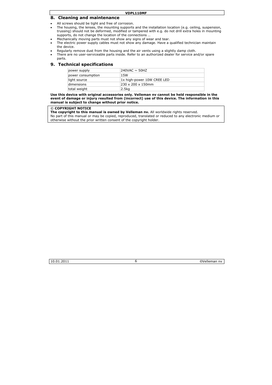 Velleman VDPL110MF User Manual | Page 6 / 24