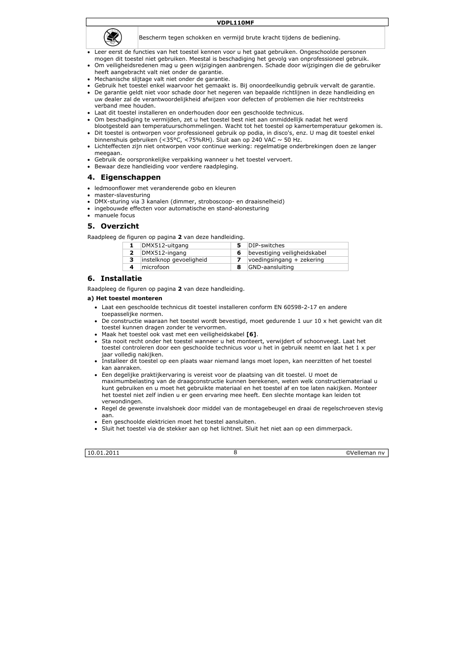 Velleman VDPL110MF User Manual | Page 8 / 24