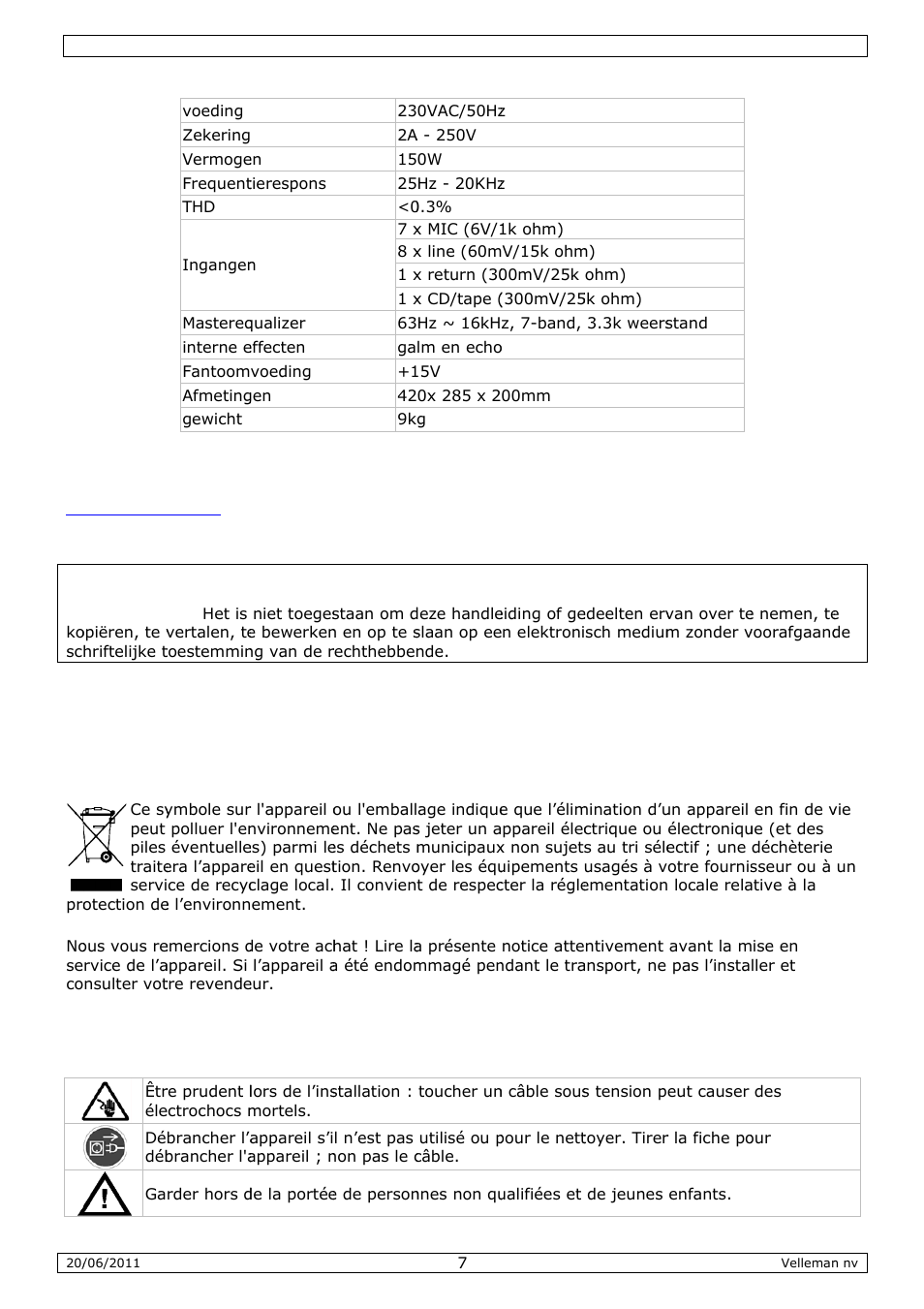 Notice d'emploi, Notic, Ce d’em | Mploi | Velleman VDSPROM8 User Manual | Page 7 / 16