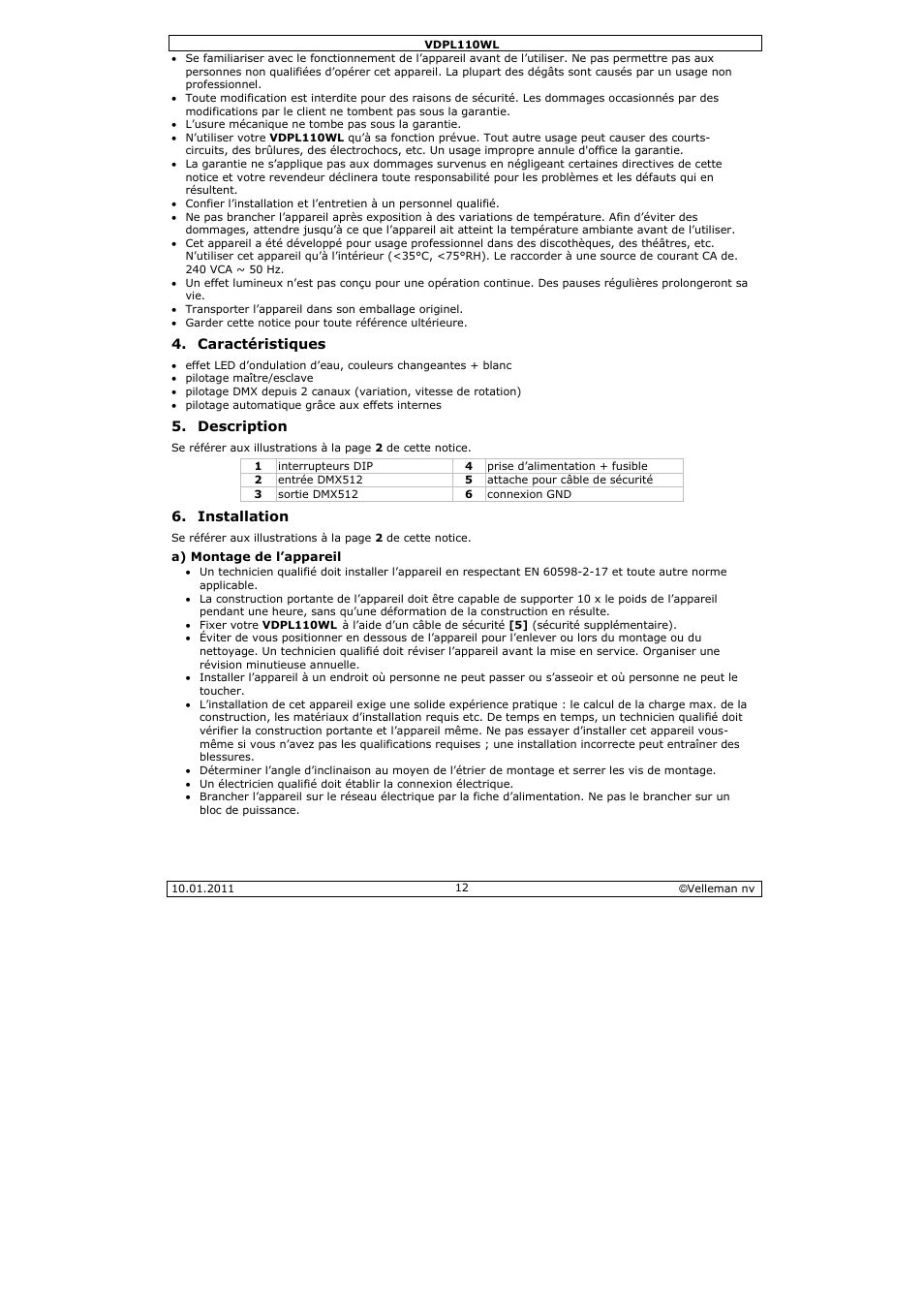 Velleman VDPL110WL User Manual | Page 12 / 24