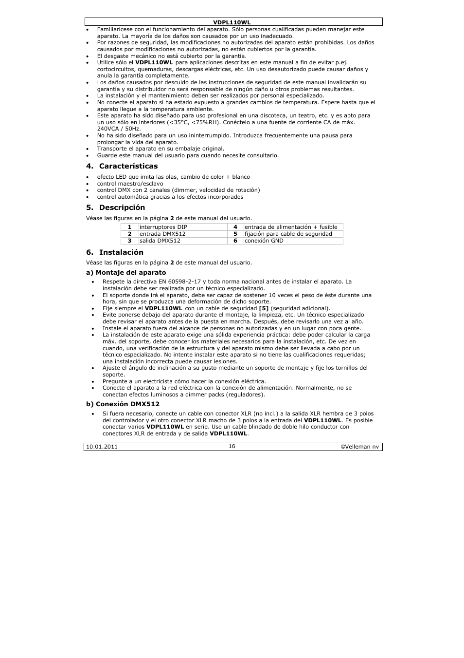 Velleman VDPL110WL User Manual | Page 16 / 24