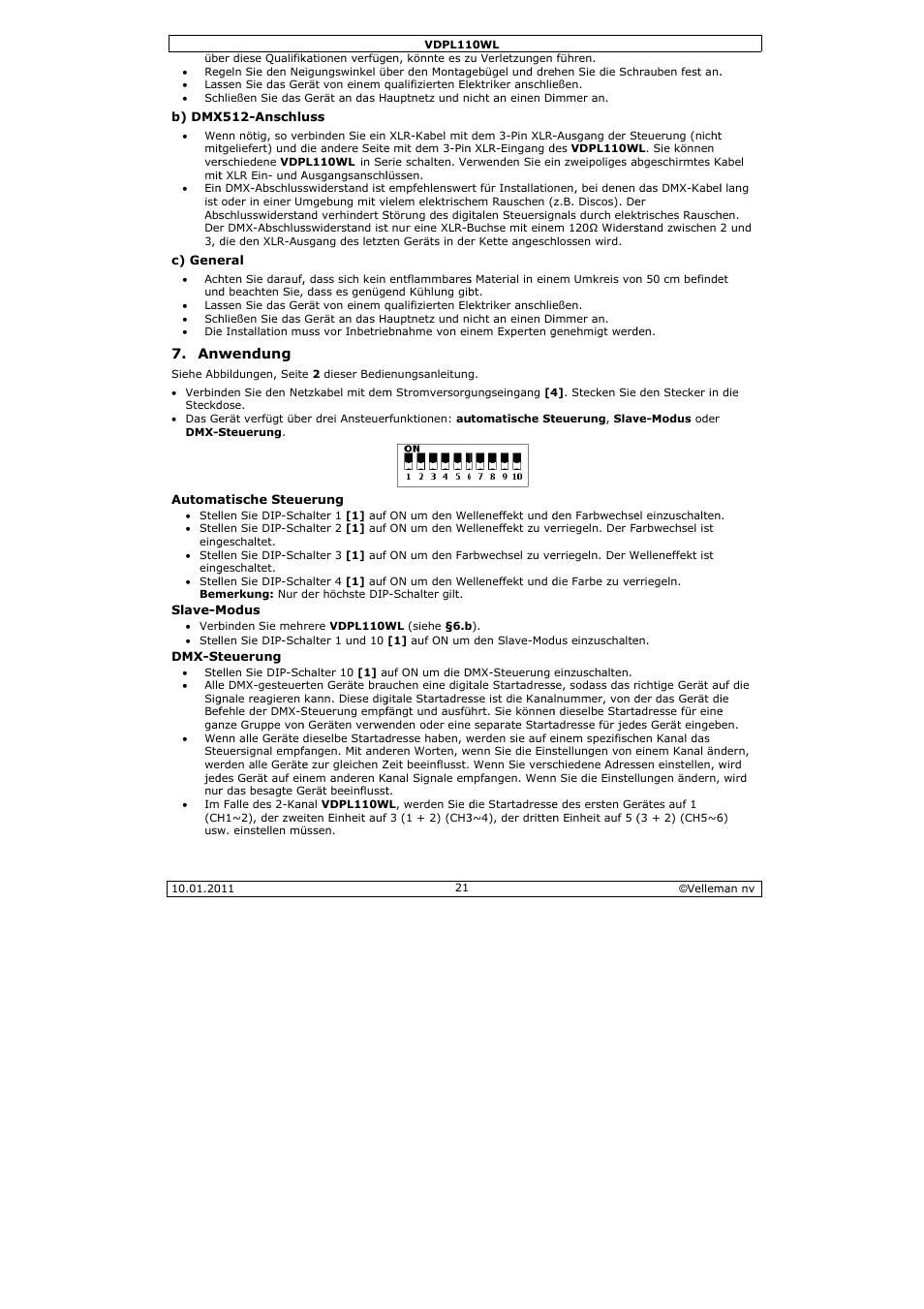 Velleman VDPL110WL User Manual | Page 21 / 24