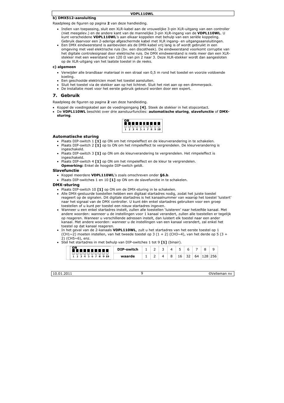 Velleman VDPL110WL User Manual | Page 9 / 24