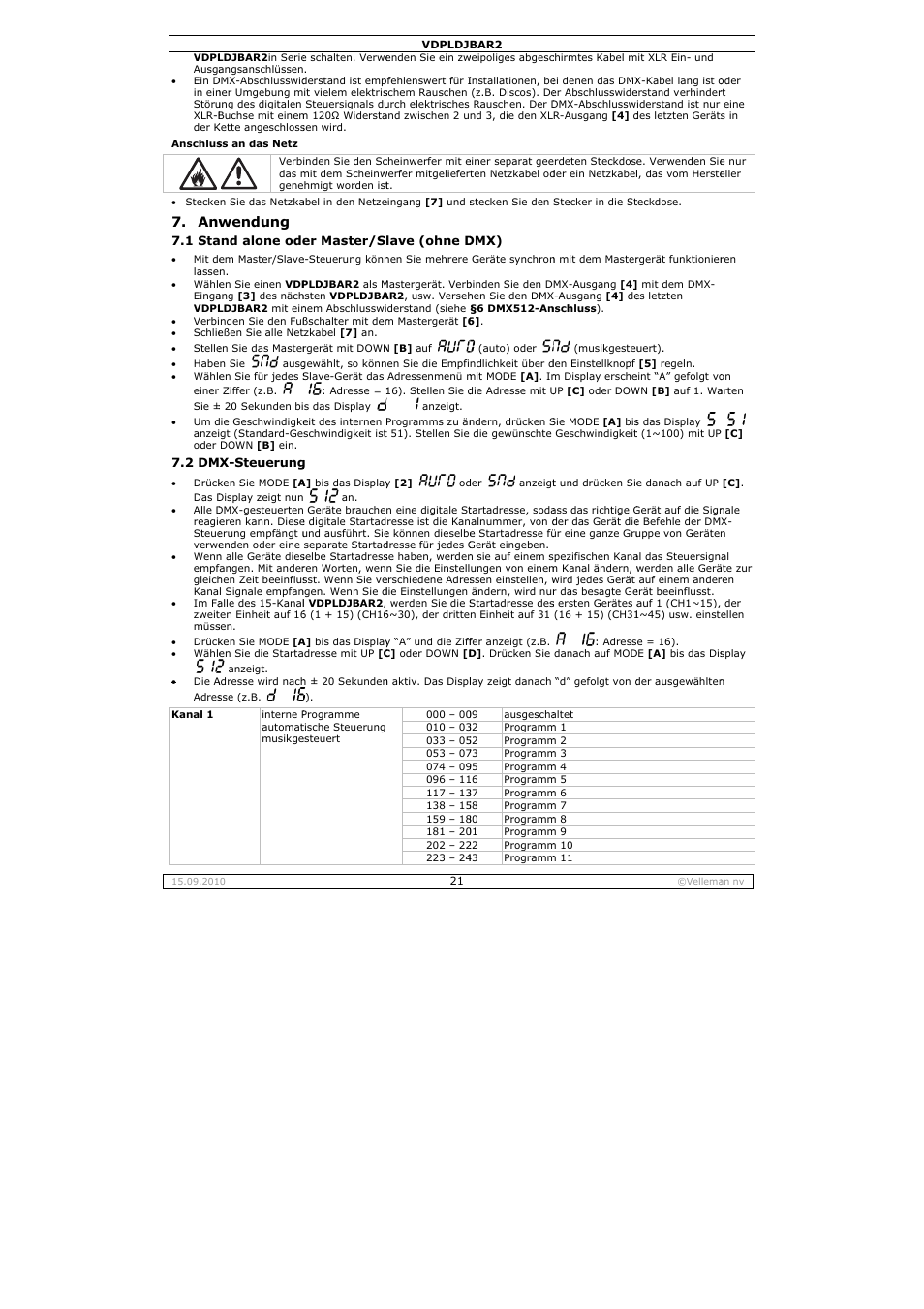 Wendung | Velleman VDPLDJBAR2 User Manual | Page 21 / 24