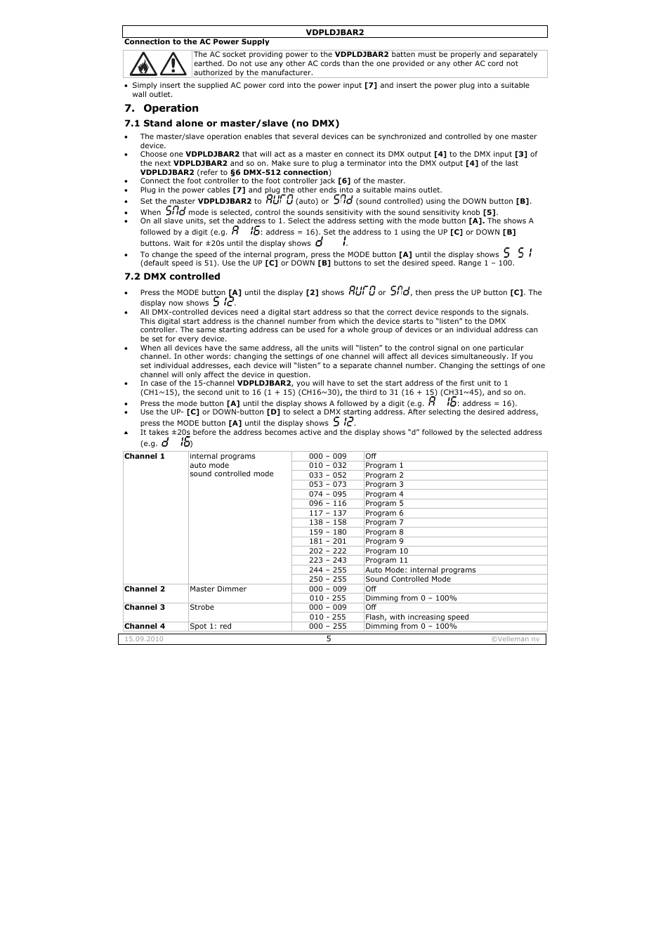 Eration | Velleman VDPLDJBAR2 User Manual | Page 5 / 24