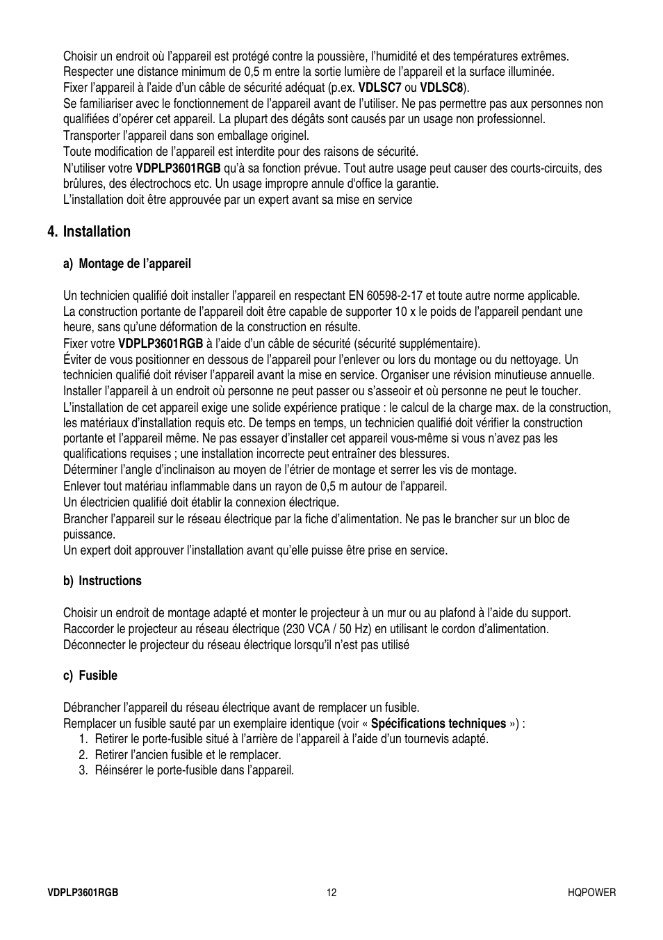 Velleman VDPLP3601RGB User Manual | Page 12 / 23