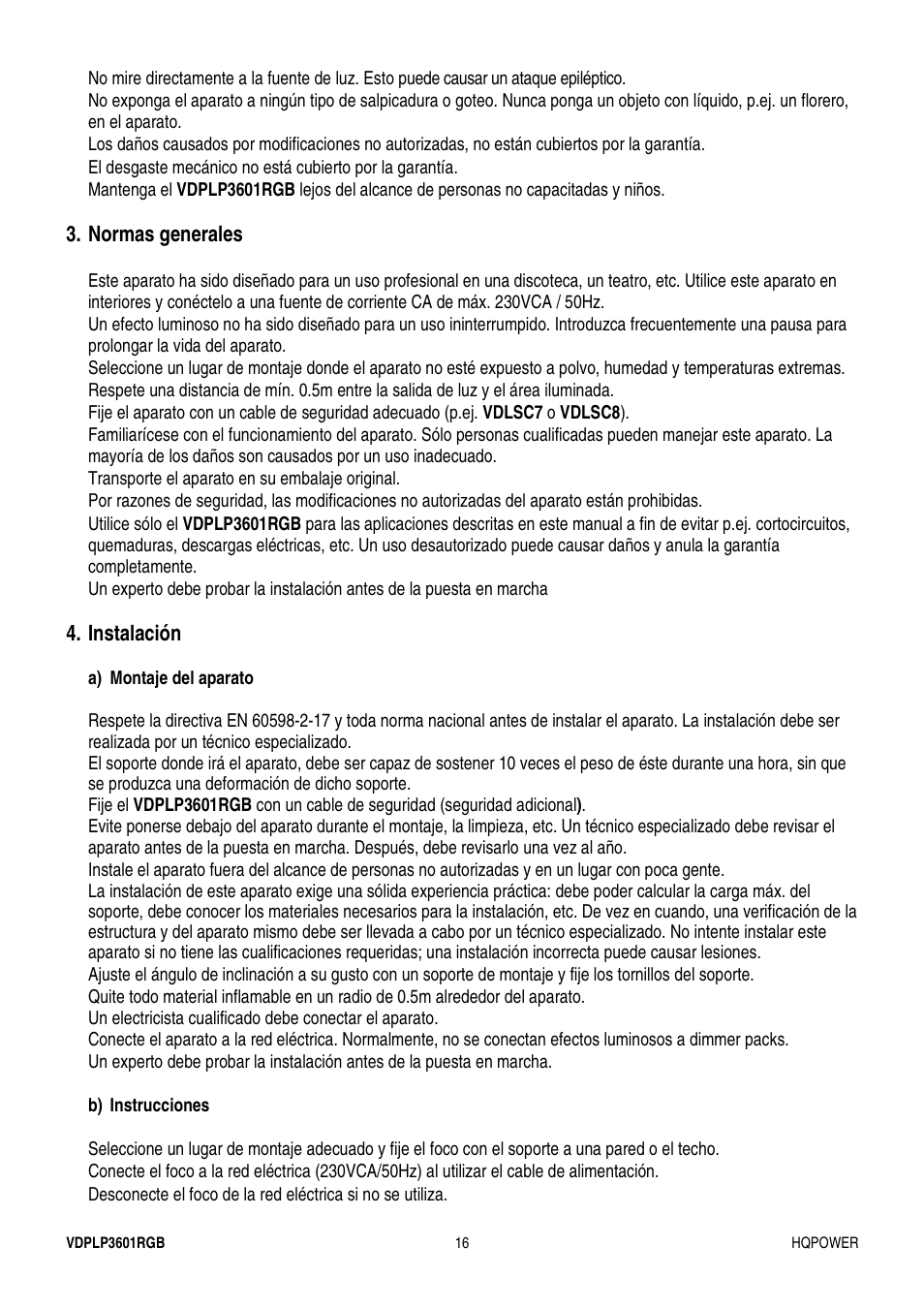 Velleman VDPLP3601RGB User Manual | Page 16 / 23