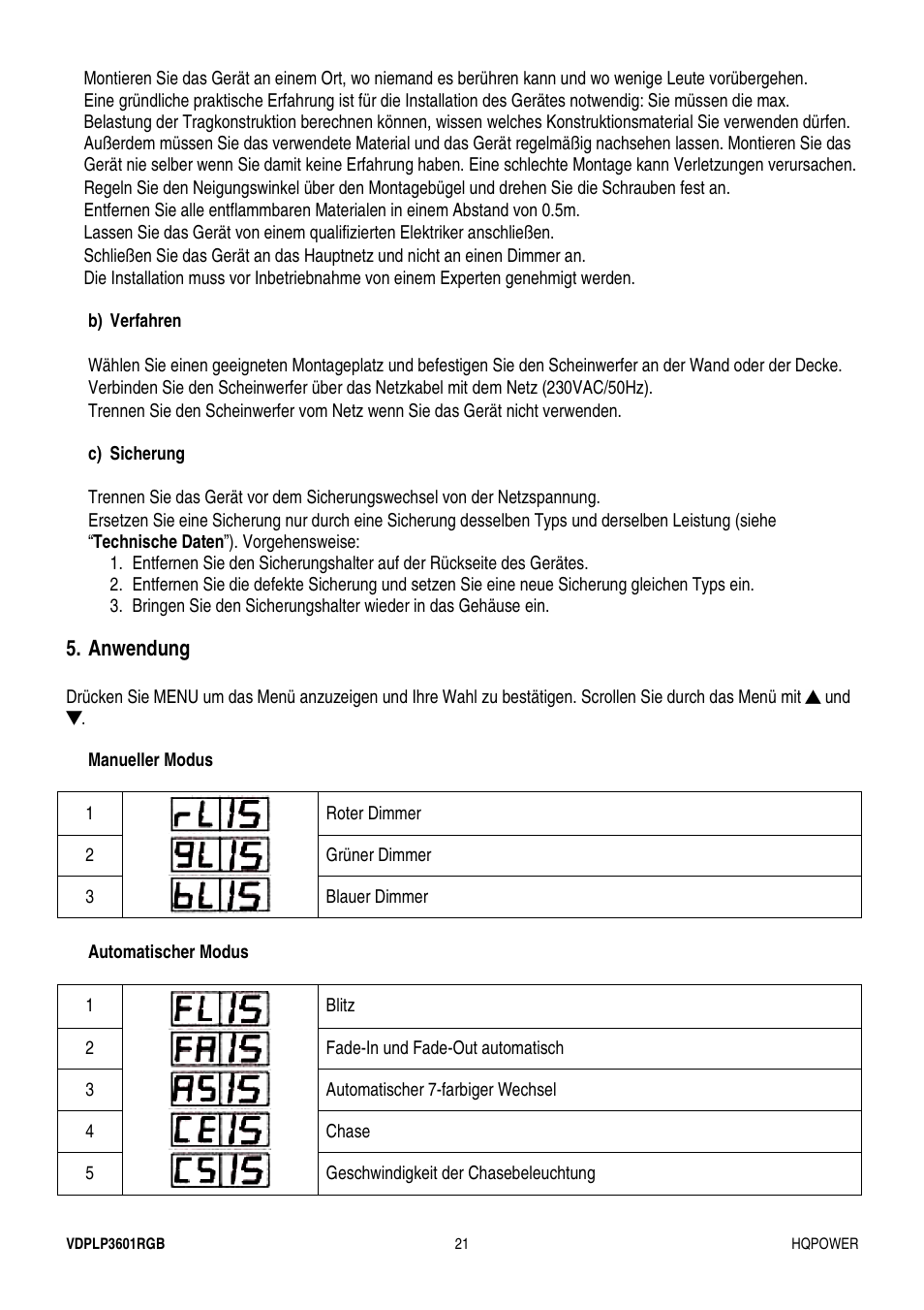 Velleman VDPLP3601RGB User Manual | Page 21 / 23