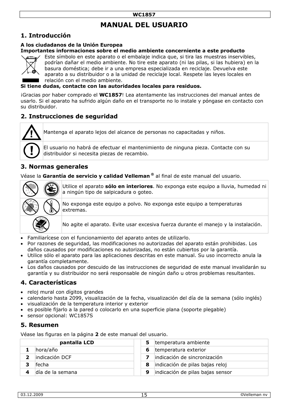 Manual, L del u, Usuari | Velleman WC1857 User Manual | Page 15 / 26