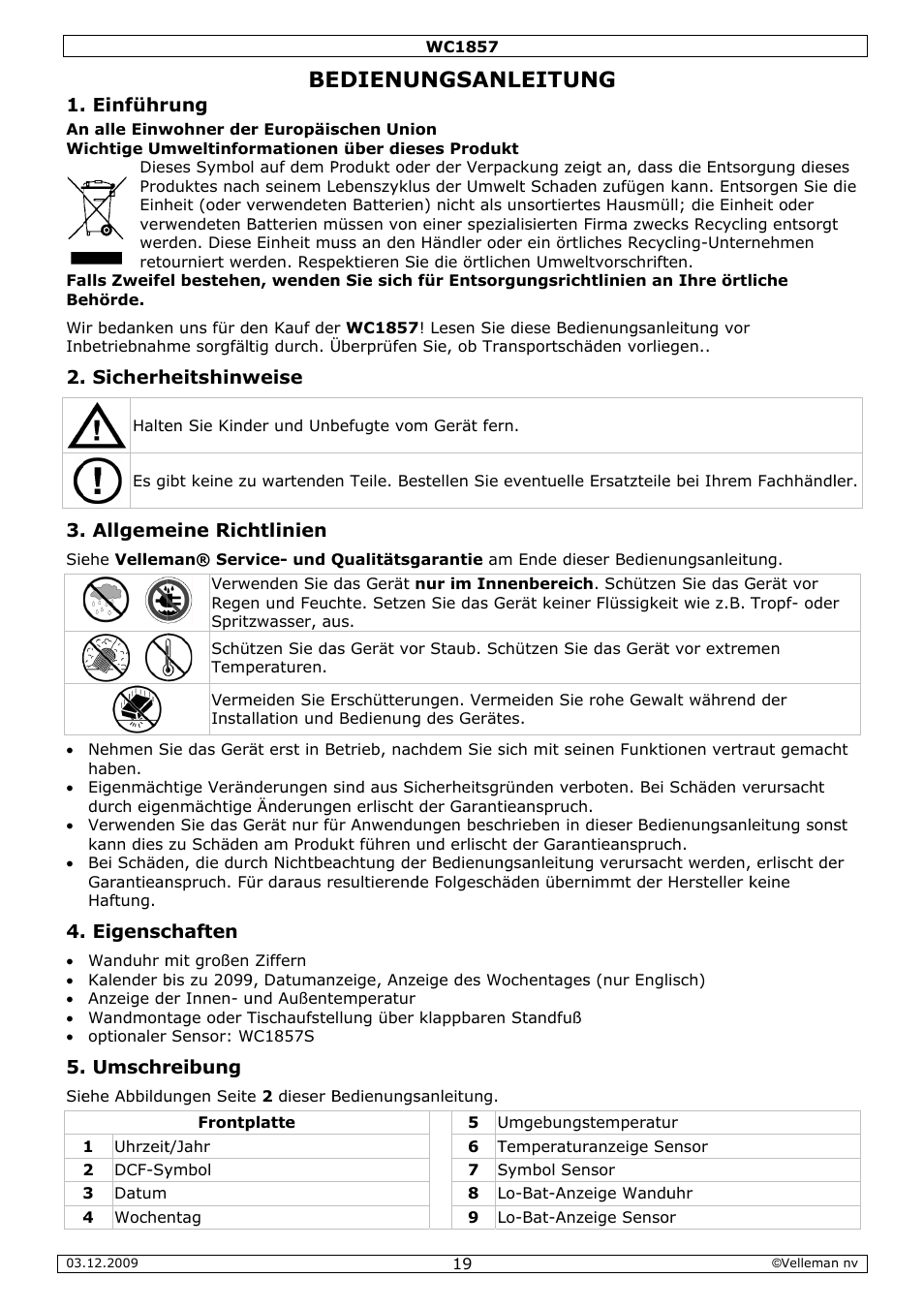 Edienu, Ungsan, Nleitun | Velleman WC1857 User Manual | Page 19 / 26