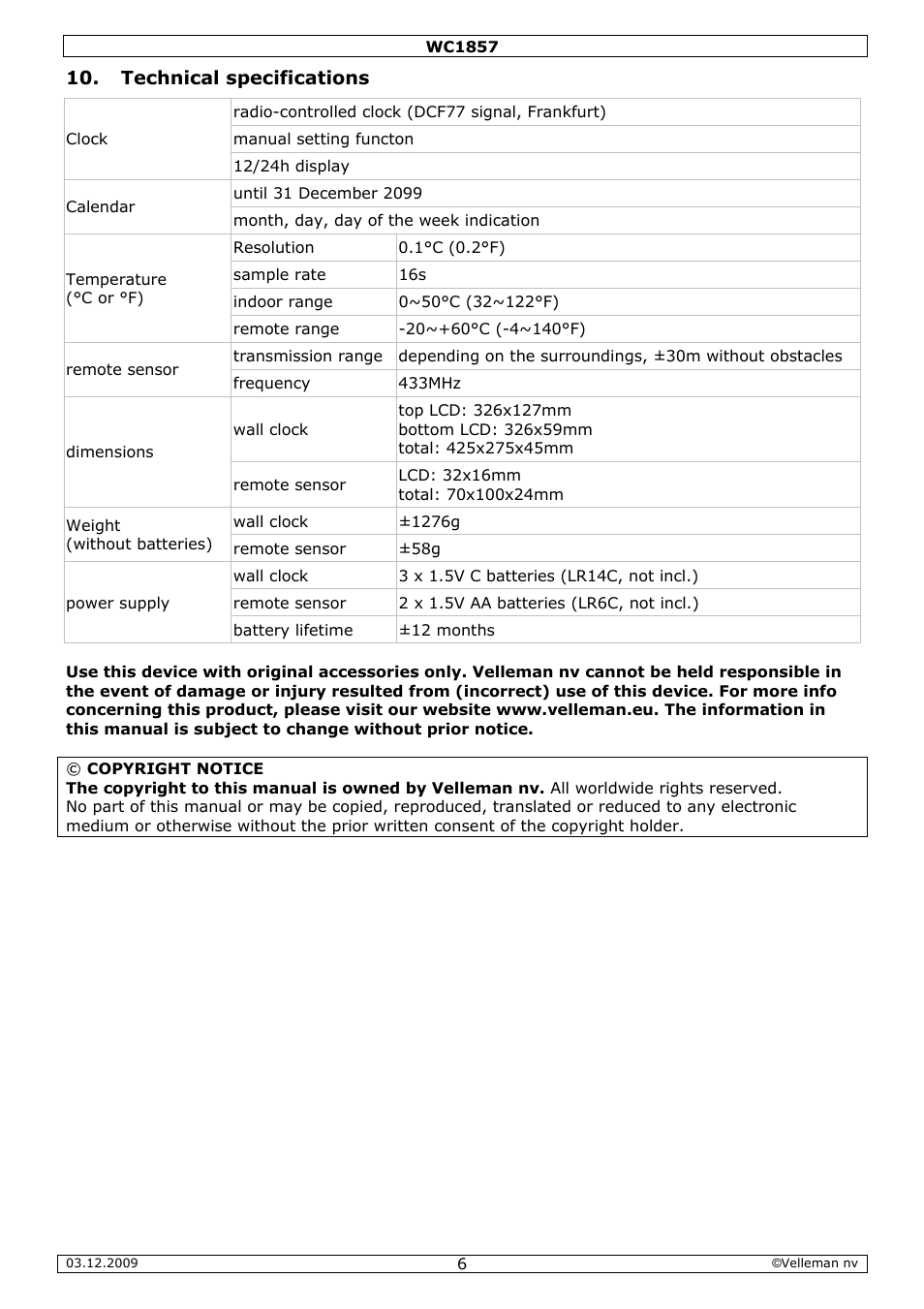 Velleman WC1857 User Manual | Page 6 / 26