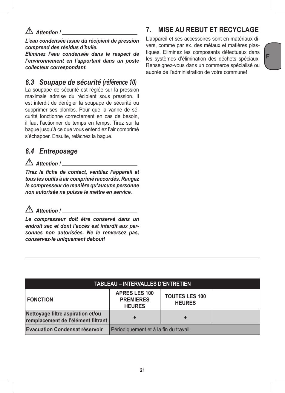 3 soupape de sécurité (référence 10), 4 entreposage, Mise au rebut et recyclage | Stanley D 200/8/6 User Manual | Page 21 / 80