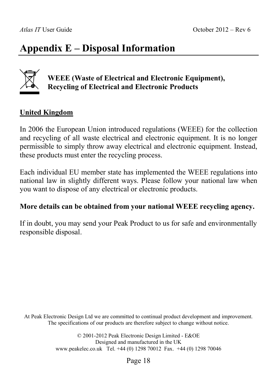 Appendix e – disposal information | Velleman UTP05 User Manual | Page 19 / 19