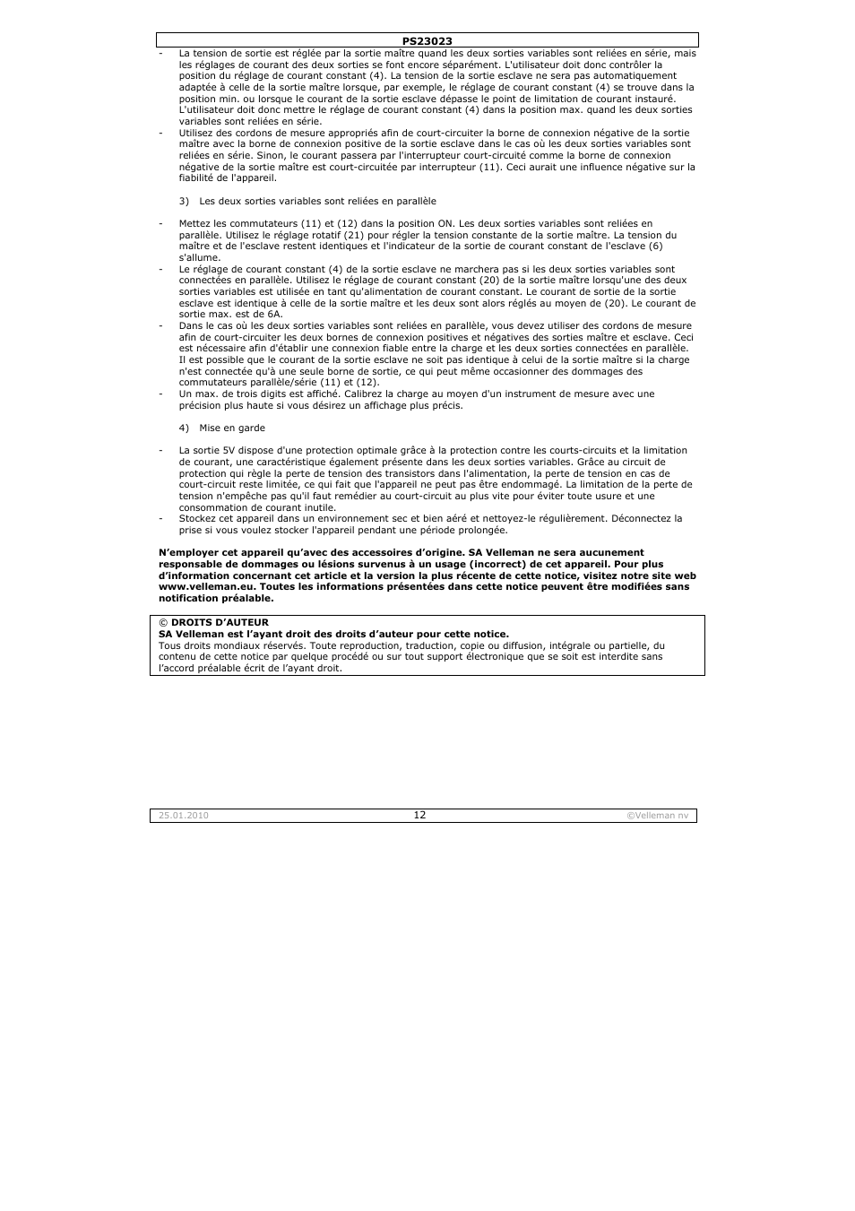 Velleman PS23023 User Manual | Page 12 / 20