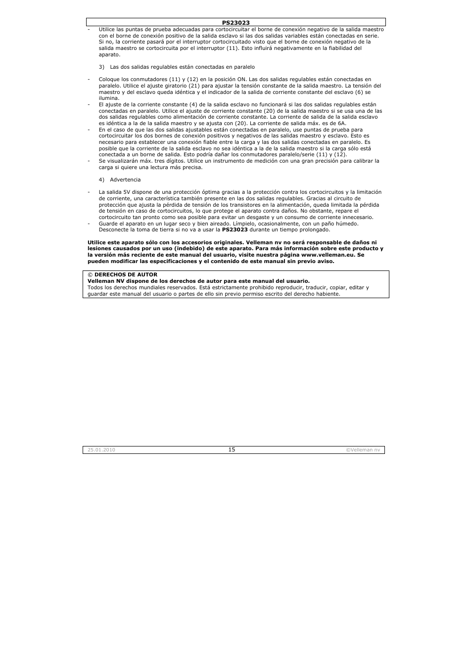 Velleman PS23023 User Manual | Page 15 / 20